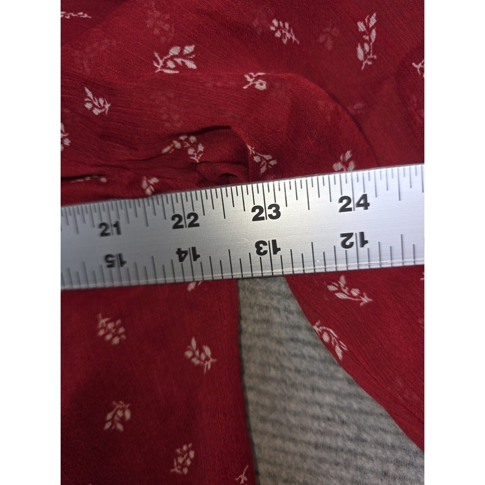 Old Navy Womens L Red Chiffon Ditzy Floral Sheer Lined Long Sleeve Peasant Top - Picture 8 of 14